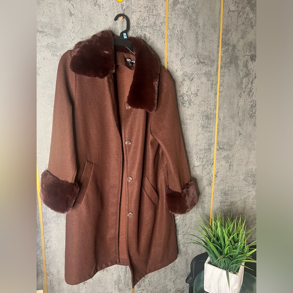 Luxurious Brown Faux Fur Trimmed Coat